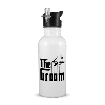 The Groom, White water bottle with straw, stainless steel 600ml