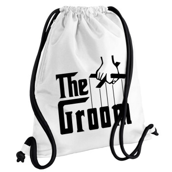 The Groom, Backpack pouch GYMBAG white, with pocket (40x48cm) & thick cords