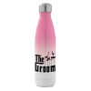 Metal mug thermos Pink/White (Stainless steel), double wall, 500ml