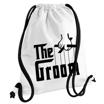 The Groom, Backpack pouch GYMBAG white, with pocket (40x48cm) & thick cords