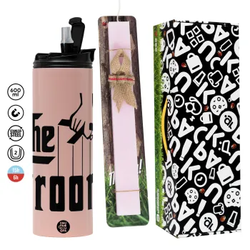 The Groom, Πασχαλινή Λαμπάδα με  ΡΟΖ Travel Tumbler θερμό (600ml, BPA free) & κερί αρωματικό πλακέ (30cm) (ΡΟΖ)