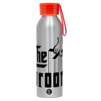 The Groom, Αλουμινένιο Αθλητικό Μπουκάλι 650ml – Ασημί με Κόκκινο Καπάκι και Λουράκι Σιλικόνης