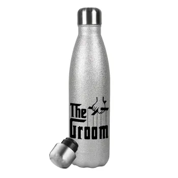 The Groom, Metallic Glitter Silver Thermos Flask (Stainless steel), double-walled, 500ml