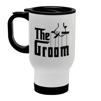 The Groom, Κούπα ταξιδιού ανοξείδωτη με καπάκι, διπλού τοιχώματος (θερμό) λευκή 450ml