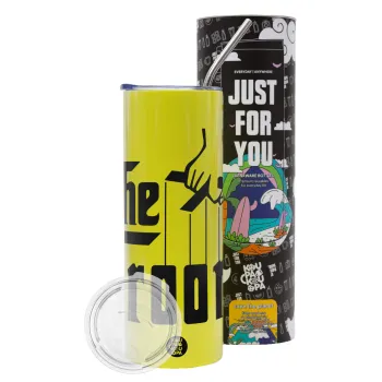 The Groom, Neon Yellow Travel Tumbler θερμό, μεταλλικό καλαμάκι(Ανωξείδωτο 304 Food grade, BPA free, 600ml)