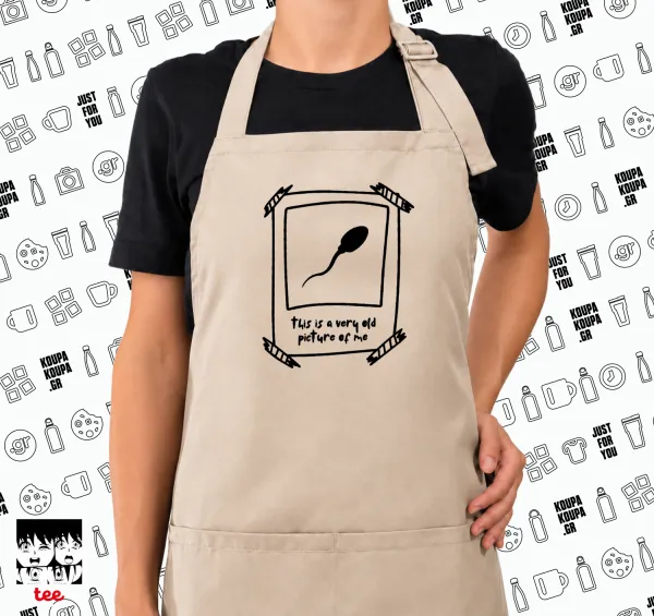 This is A Very Old Picture Of Me — SAND long full-length chef's cooking apron with pockets (adult, sand, one size)