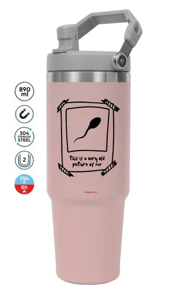 This is A Very Old Picture Of Me — ΡΟΖ Travel Tumbler Θερμός με χερούλι και καλαμάκι 890ml