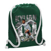 Τσάντα πλάτης πουγκί GYMBAG BOTTLE GREEN, με τσέπη (40x48cm) & χονδρά λευκά κορδόνια