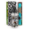 Easter Set, metallic silver aluminum water bottle (500ml) & scented flat Easter candle (30cm) (TURQUOISE)