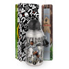 Easter Set, metallic silver aluminum water bottle (500ml) & aromatic flat Easter candle (30cm) (GRAY)