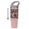 ΡΟΖ Travel Tumbler Θερμός με χερούλι και καλαμάκι 890ml