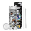 Tumbler ποτήρι θερμό από ανοξείδωτο ατσάλι 600ml, με μεταλλικό καλαμάκι & βούρτσα καθαρισμού
