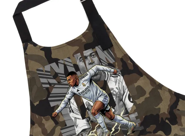 Kylian Mbappe France — Chef's cooking apron with pockets, cotton, camouflage (adult, 100% cotton)