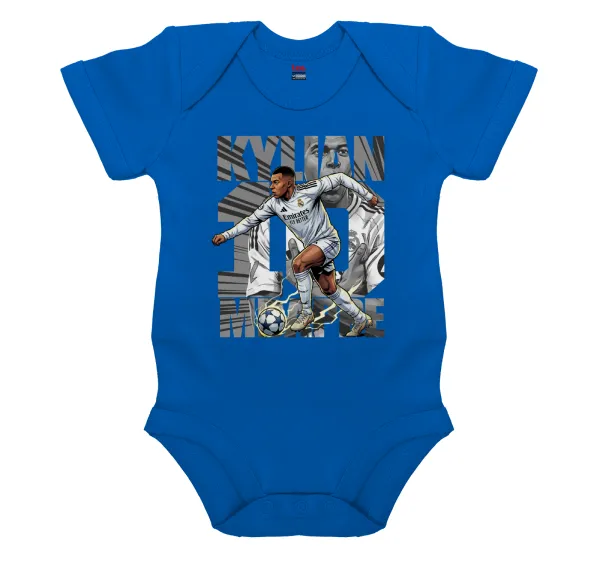 Kylian Mbappe France — Short-sleeve baby bodysuit, cobalt blue, 100% organic cotton