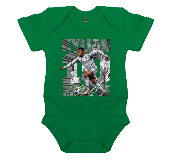Kylian Mbappe France — Βρεφικό φορμάκι μωρού, ΠΡΑΣΙΝΟ, 100% Organic Cotton, κοντομάνικο