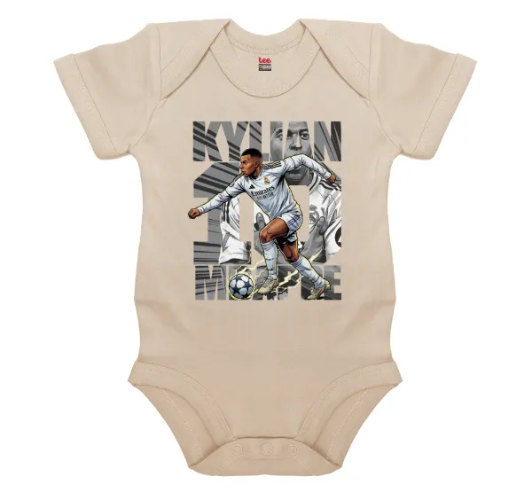 Kylian Mbappe France — Short-sleeve baby bodysuit, 0-18 months, natural (ecru), 100% organic cotton