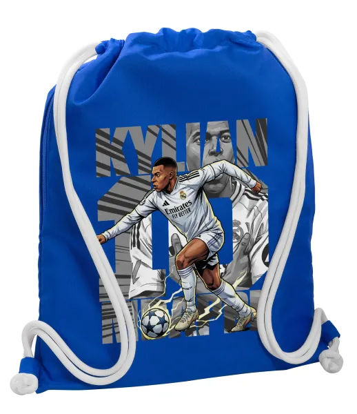 Kylian Mbappe France — Backpack pouch GYMBAG Blue, with pocket (40x48cm) & thick cords