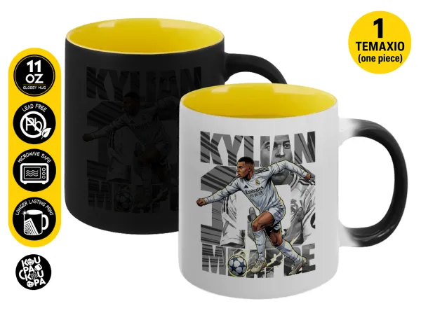 Kylian Mbappe France — Magic mug with yellow interior, ceramic, 330ml, changes colour with hot drinks
