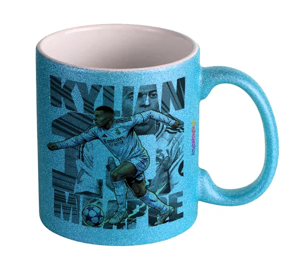 Kylian Mbappe France — Light blue glitter mug that sparkles, ceramic, 330ml