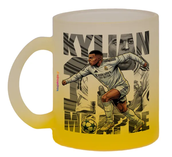 Kylian Mbappe France — Two-tone glass mug with matte yellow base, 330ml