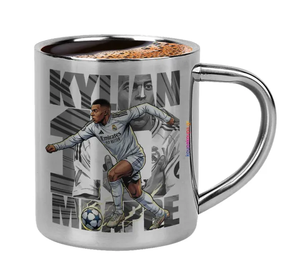 Kylian Mbappe France — Double-wall metal cup for espresso (220ml)