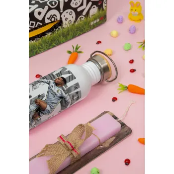 Kylian Mbappe France, Easter Set, SS Metallic water bottle (620ml, stainless steel) & scented flat Easter candle (30cm) (PINK)