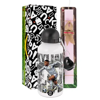 Kylian Mbappe France, Easter Set, metallic aluminum bottle (500ml) & aromatic flat Easter candle (30cm) (PINK)