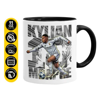 Kylian Mbappe France, Κούπα χρωματιστή μαύρη, κεραμική, 330ml