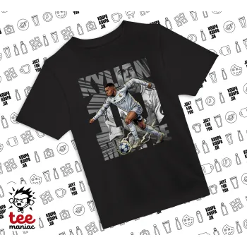 Kylian Mbappe France, ΜΑΥΡΟ Άνετο παιδικό T-Shirt από 100% βαμβάκι, για κάθε μέρα. Vegan & OEKO-TEX πιστοποιημένο.