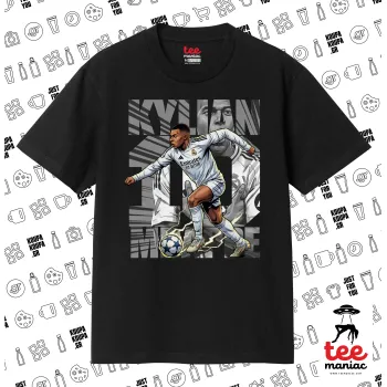 Kylian Mbappe France, ΜΑΥΡΟ Κλασικό T-Shirt, διπλής ραφής, χωρίς πλευρικές ραφές από 100% βαμβάκι. Vegan & OEKO-TEX πιστοποιημένο.