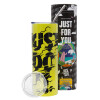 Neon Yellow Travel Tumbler θερμό, μεταλλικό καλαμάκι(Ανωξείδωτο 304 Food grade, BPA free, 600ml)