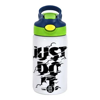 Just do it, Children's hot water bottle, stainless steel, with safety straw, green, blue (350ml)