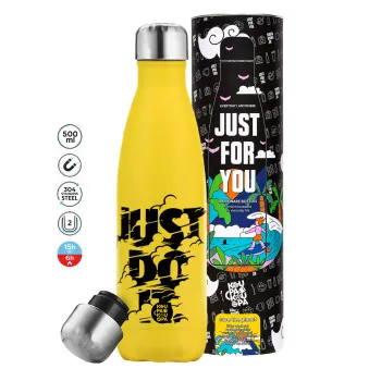 Just do it, Μεταλλικό παγούρι θερμός Κίτρινος (Stainless steel), διπλού τοιχώματος, 500ml