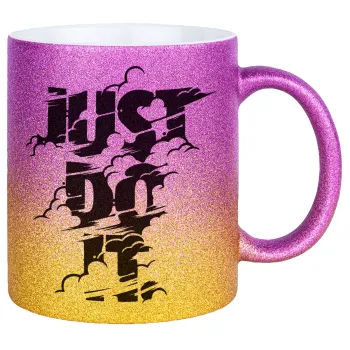 Just do it, Κούπα Χρυσή/Ροζ Glitter, κεραμική, 330ml