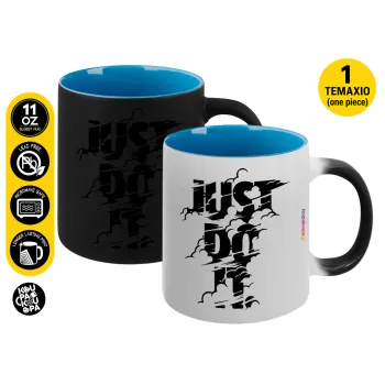 Just do it, Κούπα Μαγική εσωτερικό μπλε, κεραμική 330ml που αλλάζει χρώμα με το ζεστό ρόφημα