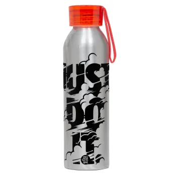 Just do it, Αλουμινένιο Αθλητικό Μπουκάλι 650ml – Ασημί με Κόκκινο Καπάκι και Λουράκι Σιλικόνης