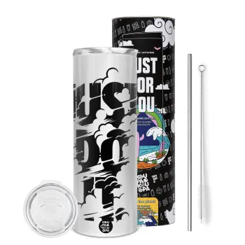 Just do it, Tumbler ποτήρι θερμό από ανοξείδωτο ατσάλι 600ml, με μεταλλικό καλαμάκι & βούρτσα καθαρισμού