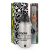 Easter Set, metallic silver aluminum water bottle (500ml) & aromatic flat Easter candle (30cm) (GRAY)