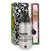Easter Set, metallic Silver aluminum water bottle (500ml) & scented flat Easter candle (30cm) (PINK)