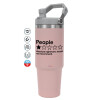 ΡΟΖ Travel Tumbler Θερμός με χερούλι και καλαμάκι 890ml