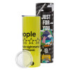 Neon Yellow Travel Tumbler θερμό, μεταλλικό καλαμάκι(Ανωξείδωτο 304 Food grade, BPA free, 600ml)