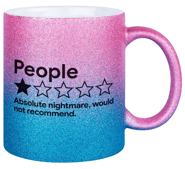 People One Star Rating Would Not Recommend — Gold/blue glitter mug, ceramic, 330ml