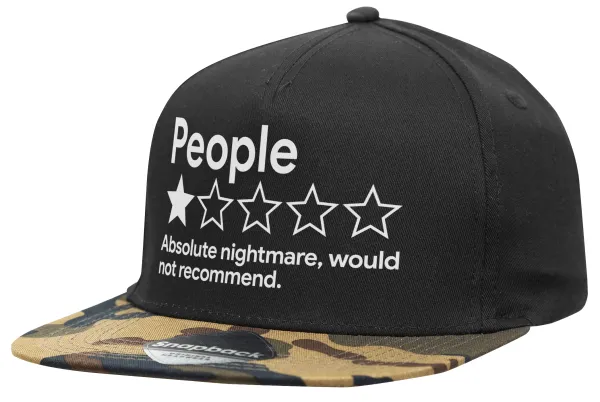 People One Star Rating Would Not Recommend — Καπέλο Ενηλίκων Flat Snapback Μαύρο/Παραλλαγή, (100% ΒΑΜΒΑΚΕΡΟ TWILL, ΕΝΗΛΙΚΩΝ, UNISEX, ONE SIZE)