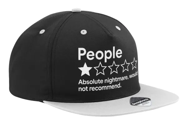 People One Star Rating Would Not Recommend — Adult Flat Snapback Hat Black/Grey, (100% COTTON TWILL, ADULT, UNISEX, ONE SIZE)