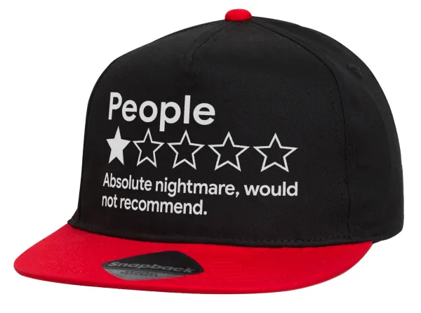 People One Star Rating Would Not Recommend — Flat Snapback Hat, Black/Red (100% COTTON, UNISEX, ONE SIZE)