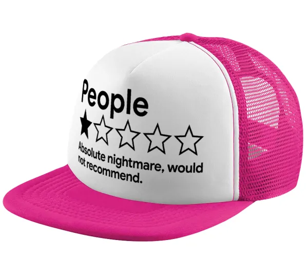People One Star Rating Would Not Recommend — Adult Soft Trucker Hat with Pink/White Mesh (POLYESTER, ADULT, UNISEX, ONE SIZE)
