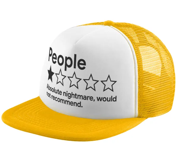 People One Star Rating Would Not Recommend — Adult Soft Trucker Hat with Yellow/White Mesh (POLYESTER, ADULT, UNISEX, ONE SIZE)