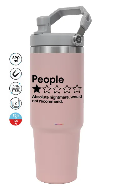 People One Star Rating Would Not Recommend — ΡΟΖ Travel Tumbler Θερμός με χερούλι και καλαμάκι 890ml