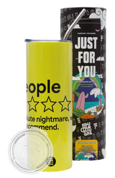 People One Star Rating Would Not Recommend — Neon Yellow Travel Tumbler, with metal straw (Stainless steel 304 Food grade, BPA free, 600ml)