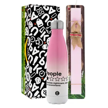 People One Star Rating Would Not Recommend, Easter Set, Metallic pink/white (Stainless steel) thermos, double-walled, 500ml & aromatic flat Easter candle (30cm) (PINK)